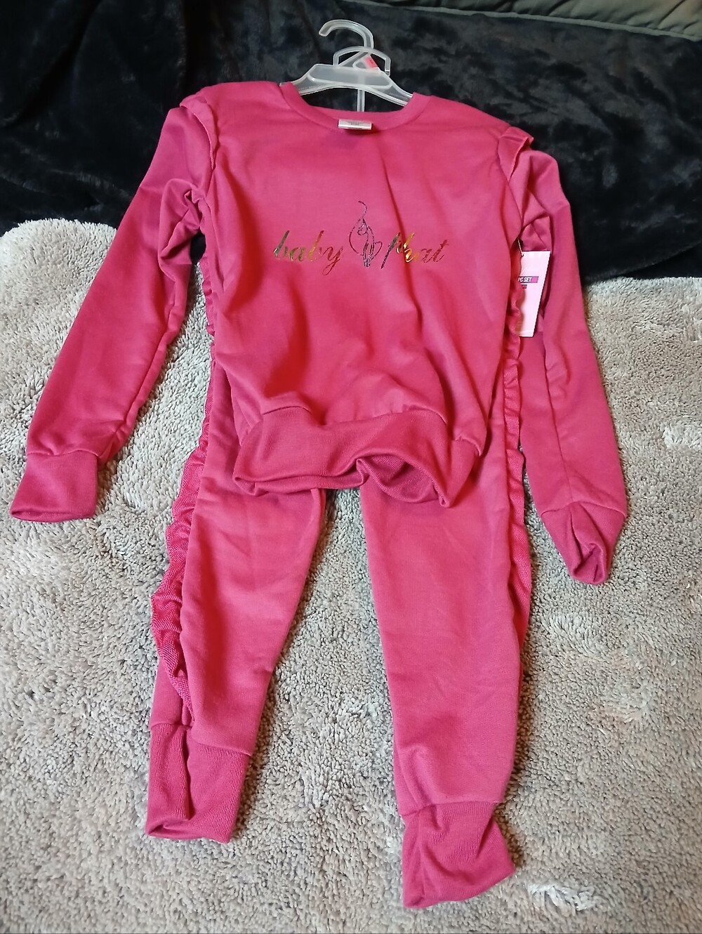 Baby Phat Girls NWT Dark Pink Ruched Ruffle Hoodie & Joggers Set - Size 6X